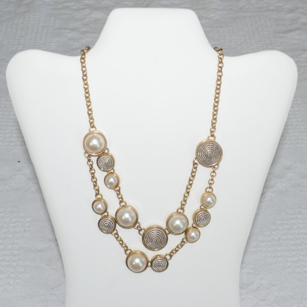 Etienne Aigner Necklace Gold Tone With Faux White Pearl